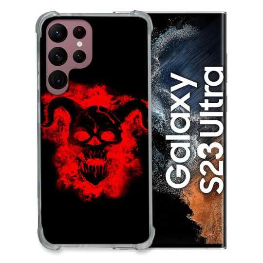 Coque Renfocée en Verre Trempé Pour Samsung Galaxy S23 Ultra Tete de Mort Diable