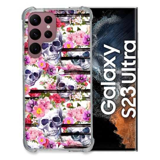 Coque Renfocée en Verre Trempé Pour Samsung Galaxy S23 Ultra Tete de Mort Pattern