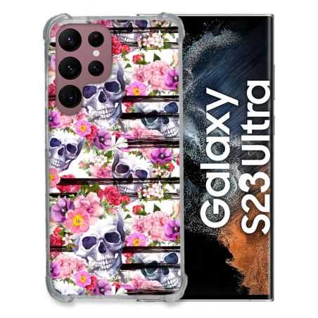 Coque Renfocée en Verre Trempé Pour Samsung Galaxy S23 Ultra Tete de Mort Pattern