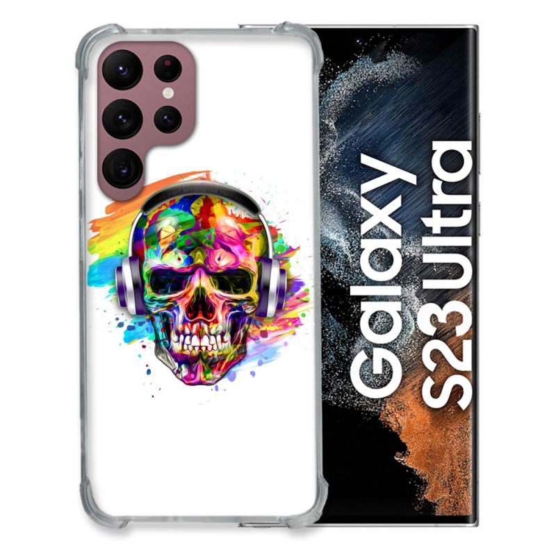 Coque Renfocée en Verre Trempé Pour Samsung Galaxy S23 Ultra Tete de Mort Tag