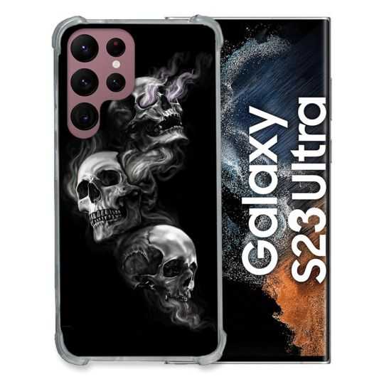 Coque Renfocée en Verre Trempé Pour Samsung Galaxy S23 Ultra Tete de Mort Triple