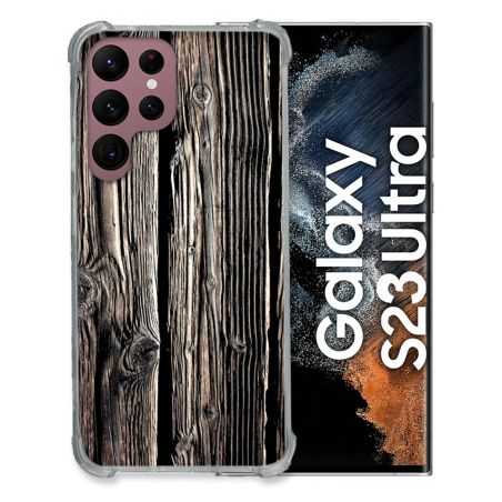 Coque Renfocée en Verre Trempé Pour Samsung Galaxy S23 Ultra Texture Bois