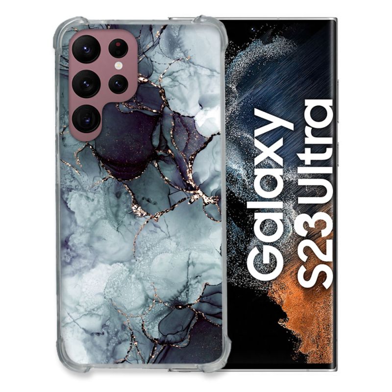 Coque Renfocée en Verre Trempé Pour Samsung Galaxy S23 Ultra Texture Marbre Gris