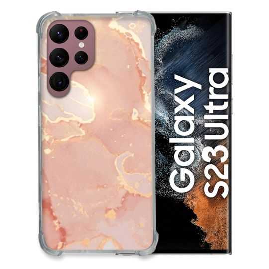 Coque Renfocée en Verre Trempé Pour Samsung Galaxy S23 Ultra Texture Marbre Rose