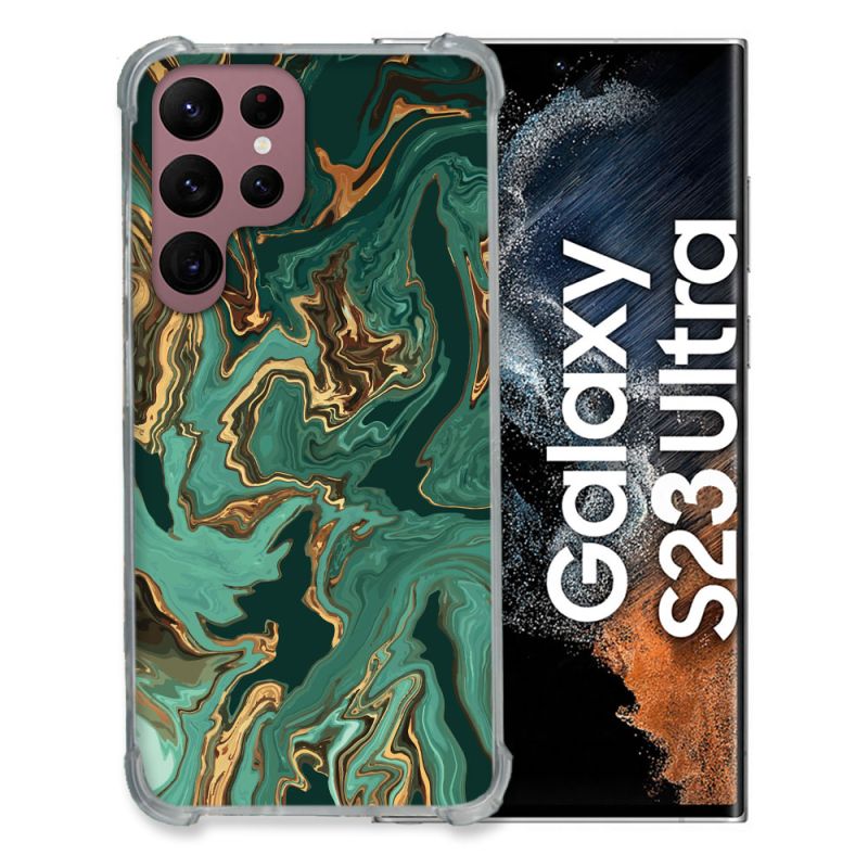 Coque Renfocée en Verre Trempé Pour Samsung Galaxy S23 Ultra Texture Marbre Vert