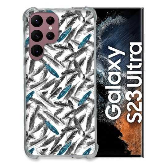 Coque Renfocée en Verre Trempé Pour Samsung Galaxy S23 Ultra Texture Plume Canard