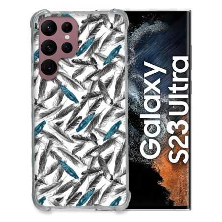 Coque Renfocée en Verre Trempé Pour Samsung Galaxy S23 Ultra Texture Plume Canard