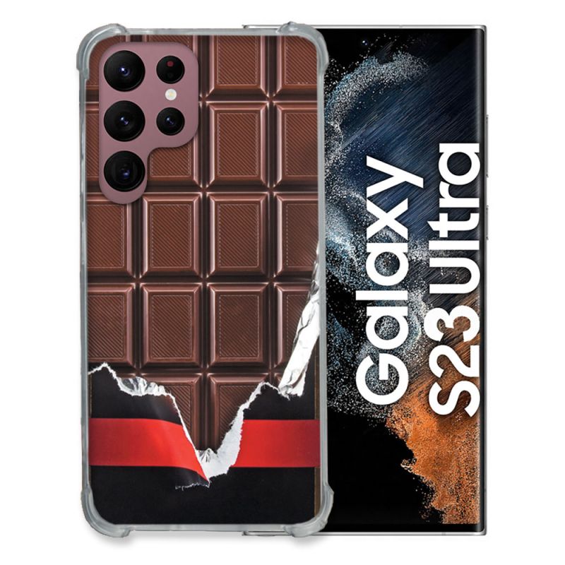 Coque Renfocée en Verre Trempé Pour Samsung Galaxy S23 Ultra Texture Trompe Oeil Chocolat