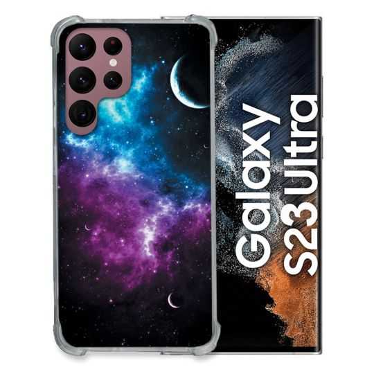 Coque Renfocée en Verre Trempé Pour Samsung Galaxy S23 Ultra Univers Bleu Violet