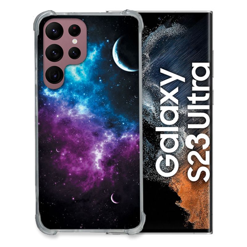 Coque Renfocée en Verre Trempé Pour Samsung Galaxy S23 Ultra Univers Bleu Violet