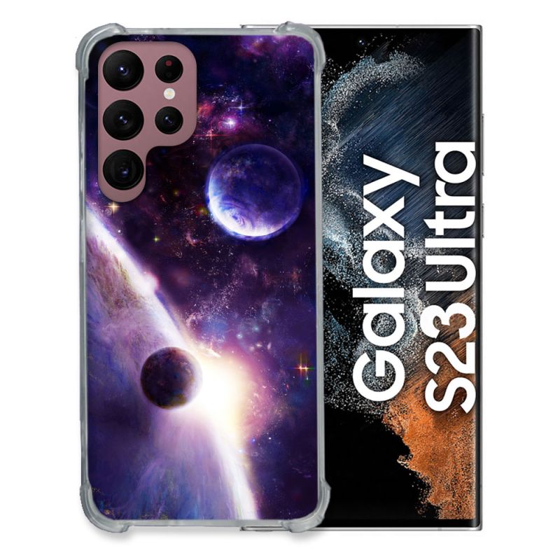 Coque Renfocée en Verre Trempé Pour Samsung Galaxy S23 Ultra Univers Planete Stellaire