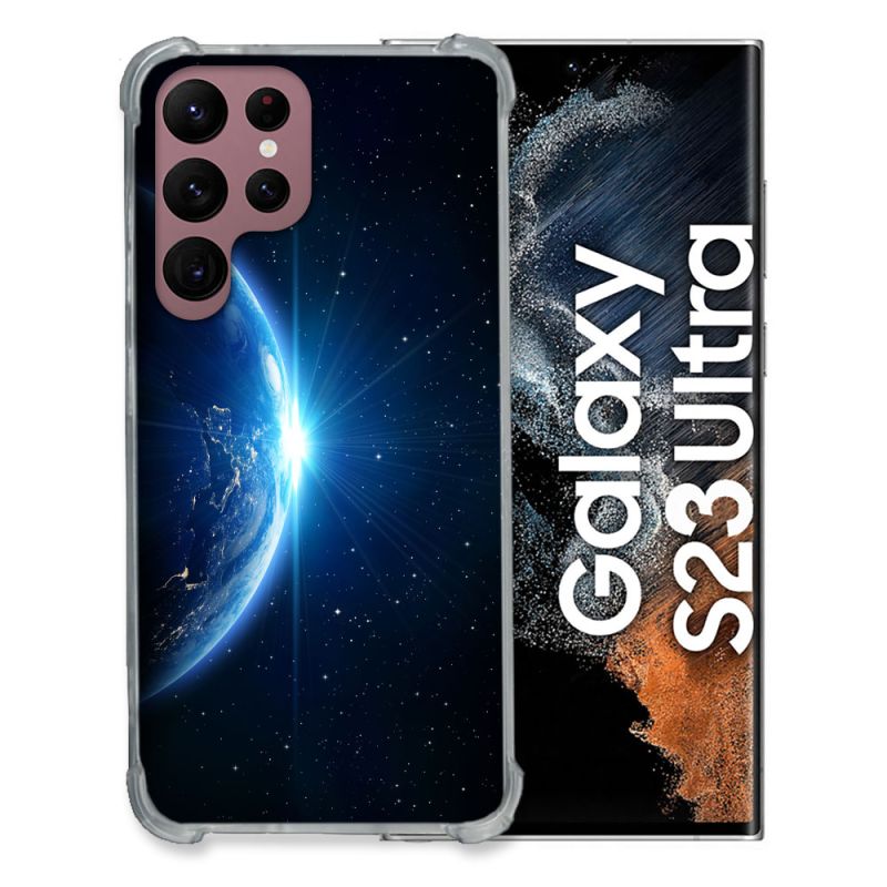Coque Renfocée en Verre Trempé Pour Samsung Galaxy S23 Ultra Univers Planete Terre