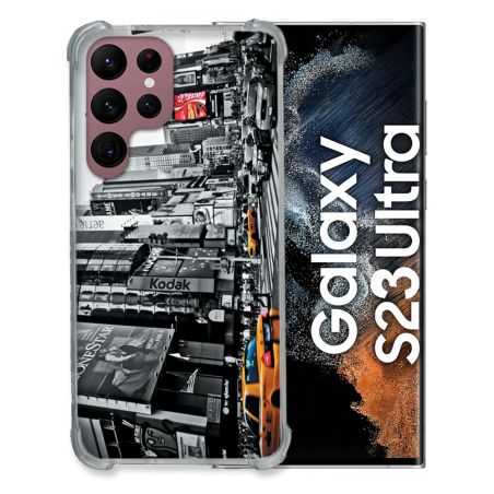 Coque Renfocée en Verre Trempé Pour Samsung Galaxy S23 Ultra Voyage Amerique USA New York Taxi
