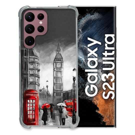 Coque Renfocée en Verre Trempé Pour Samsung Galaxy S23 Ultra Voyage Angleterre Londres Vintage