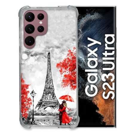 Coque Renfocée en Verre Trempé Pour Samsung Galaxy S23 Ultra Voyage France Paris Rouge