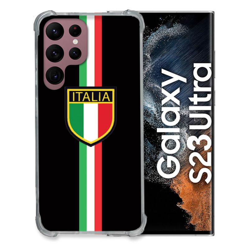 Coque Renfocée en Verre Trempé Pour Samsung Galaxy S23 Ultra Voyage Italie 3 Noir