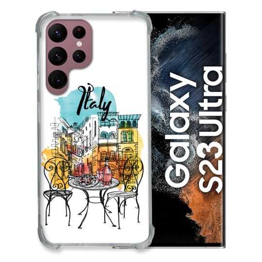 Coque Renfocée en Verre Trempé Pour Samsung Galaxy S23 Ultra Voyage Italie Vintage
