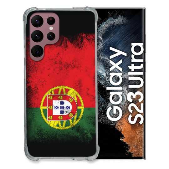 Coque Renfocée en Verre Trempé Pour Samsung Galaxy S23 Ultra Voyage Portugal Drapeau