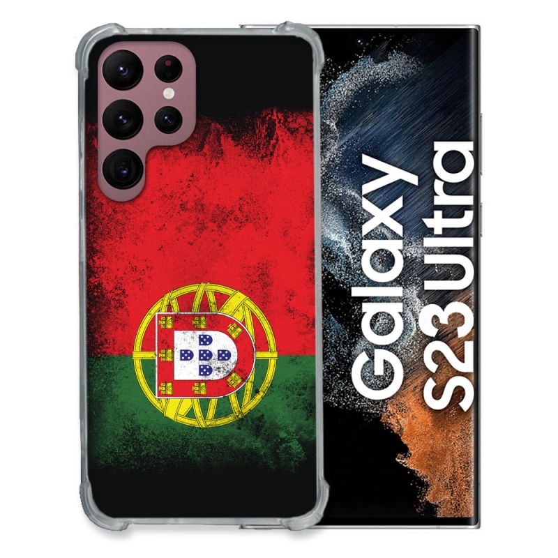 Coque Renfocée en Verre Trempé Pour Samsung Galaxy S23 Ultra Voyage Portugal Drapeau