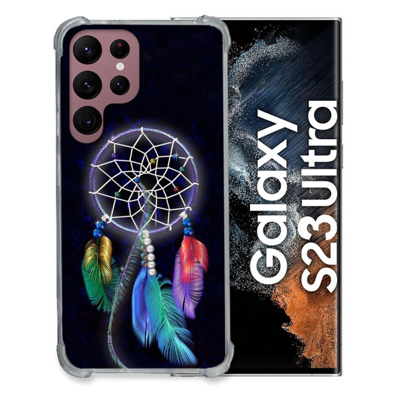 Coque Renfocée en Verre Trempé Pour Samsung Galaxy S23 Ultra Zen Attrape Reve Multicolore