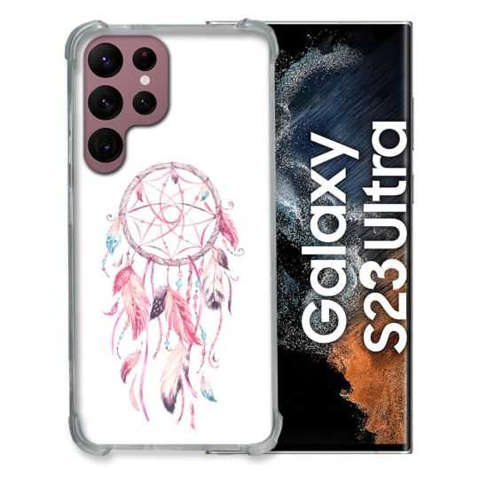 Coque Renfocée en Verre Trempé Transparente Pour Samsung Galaxy S23 Ultra Attrape Reve Rose