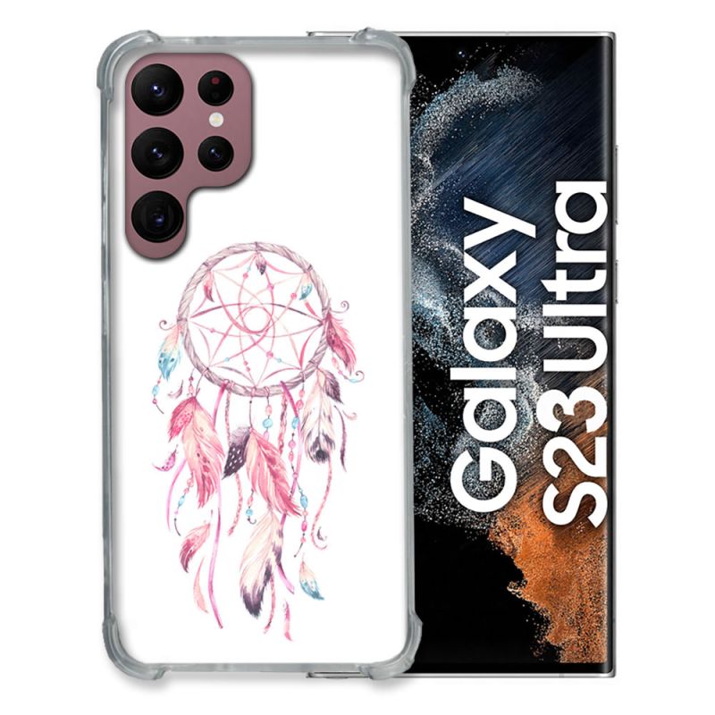 Coque Renfocée en Verre Trempé Transparente Pour Samsung Galaxy S23 Ultra Attrape Reve Rose