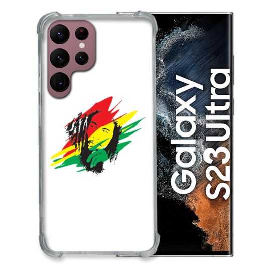Coque Renfocée en Verre Trempé Transparente Pour Samsung Galaxy S23 Ultra Bob Marley Graf