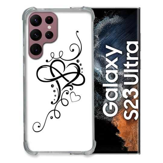 Coque Renfocée en Verre Trempé Transparente Pour Samsung Galaxy S23 Ultra Cœur infini