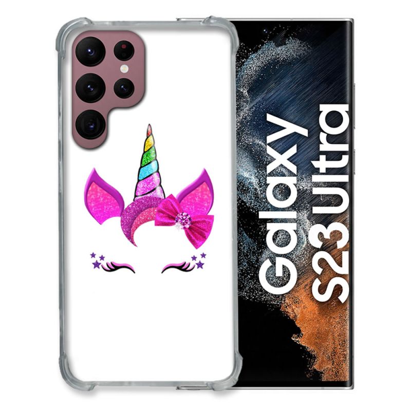 Coque Renfocée en Verre Trempé Transparente Pour Samsung Galaxy S23 Ultra Licorne Paillette