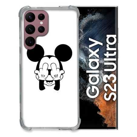 Coque Renfocée en Verre Trempé Transparente Pour Samsung Galaxy S23 Ultra Mickey doigt