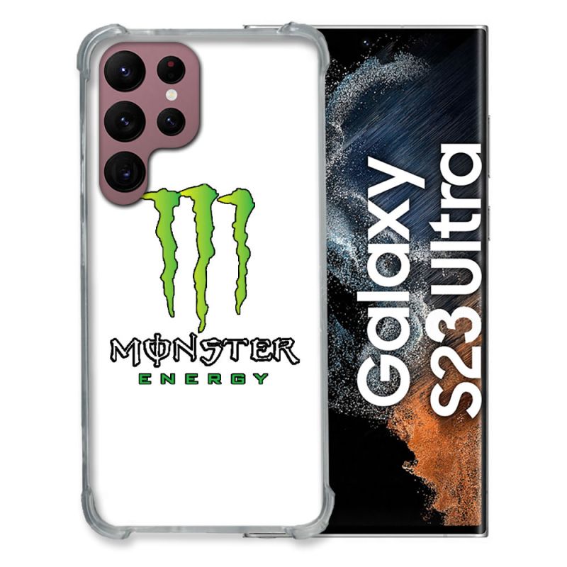 Coque Renfocée en Verre Trempé Transparente Pour Samsung Galaxy S23 Ultra Monster Energy