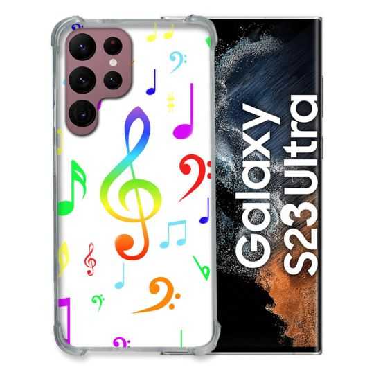 Coque Renfocée en Verre Trempé Transparente Pour Samsung Galaxy S23 Ultra Note Musique Colore