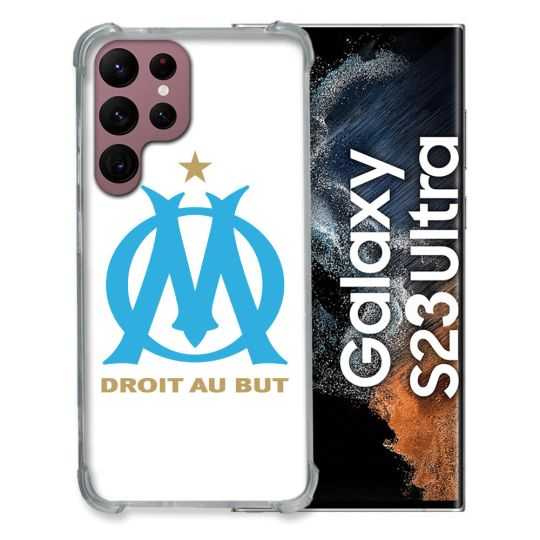 Coque Renfocée en Verre Trempé Transparente Pour Samsung Galaxy S23 Ultra Olympique Marseille OM