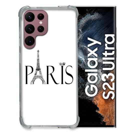 Coque Renfocée en Verre Trempé Transparente Pour Samsung Galaxy S23 Ultra Paris Noir