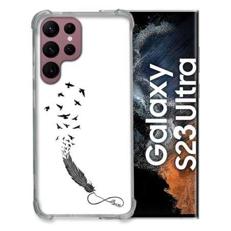 Coque Renfocée en Verre Trempé Transparente Pour Samsung Galaxy S23 Ultra Plume Infini