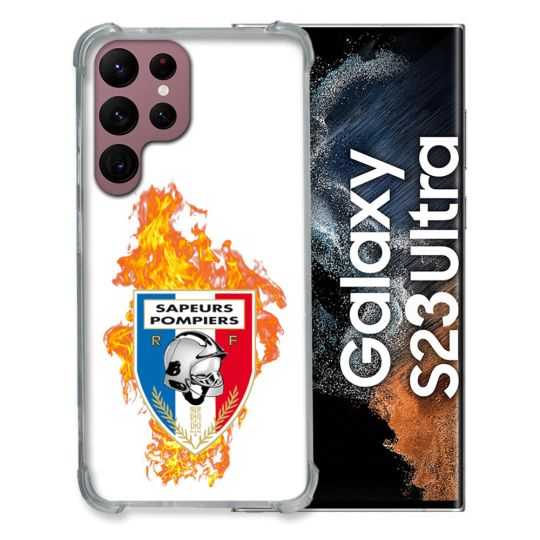 Coque Renfocée en Verre Trempé Transparente Pour Samsung Galaxy S23 Ultra Pompier Feu