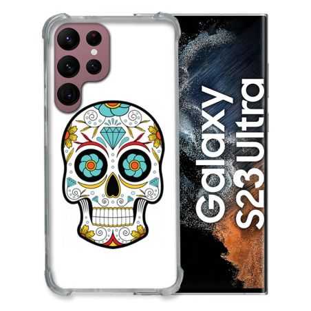 Coque Renfocée en Verre Trempé Transparente Pour Samsung Galaxy S23 Ultra Tete Mort Color