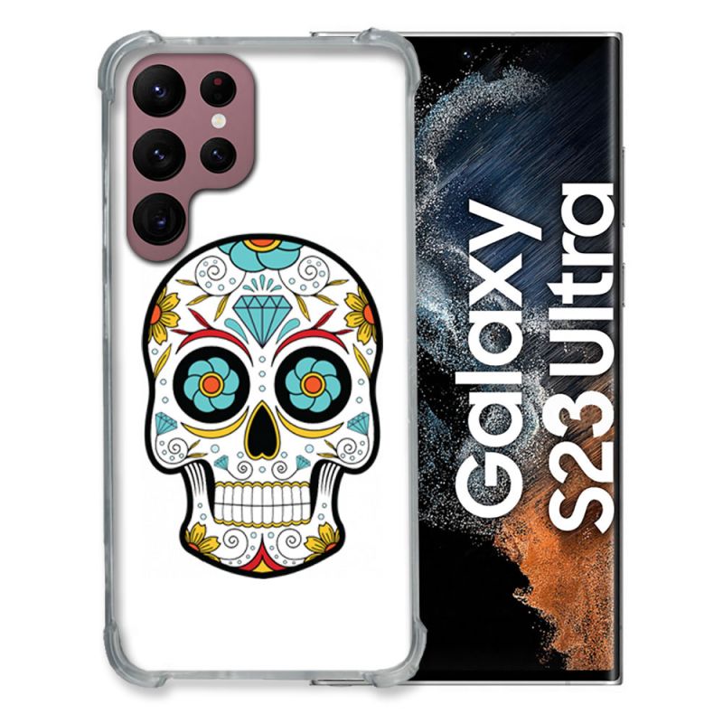 Coque Renfocée en Verre Trempé Transparente Pour Samsung Galaxy S23 Ultra Tete Mort Color