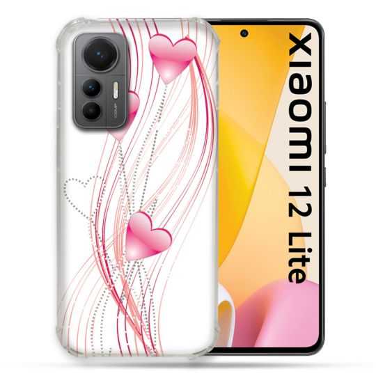 Coque Renforcée En Verre Trempé Pour Xiaomi 12 Lite Amour Coeur Rose Montant sur Blanc