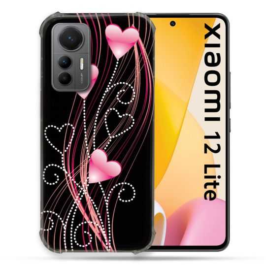Coque Renforcée En Verre Trempé Pour Xiaomi 12 Lite Amour Coeur Rose Montant sur Noir