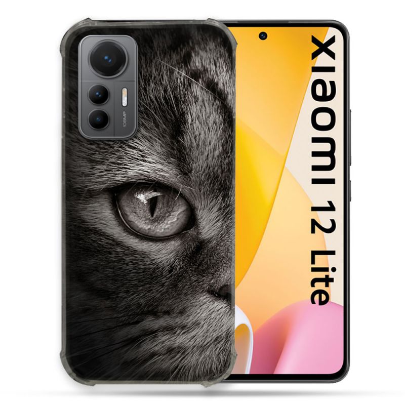 Coque Renforcée En Verre Trempé Pour Xiaomi 12 Lite Animal Chat Gris