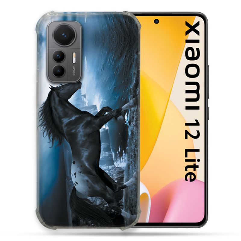 Coque Renforcée En Verre Trempé Pour Xiaomi 12 Lite Animal Cheval Noir