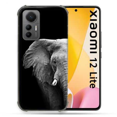 Coque Renforcée En Verre Trempé Pour Xiaomi 12 Lite Animal Elephant Noir