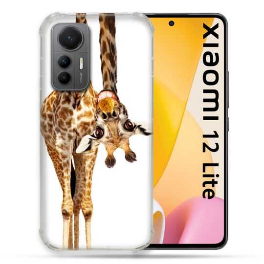 Coque Renforcée En Verre Trempé Pour Xiaomi 12 Lite Animal Girafe Blanche