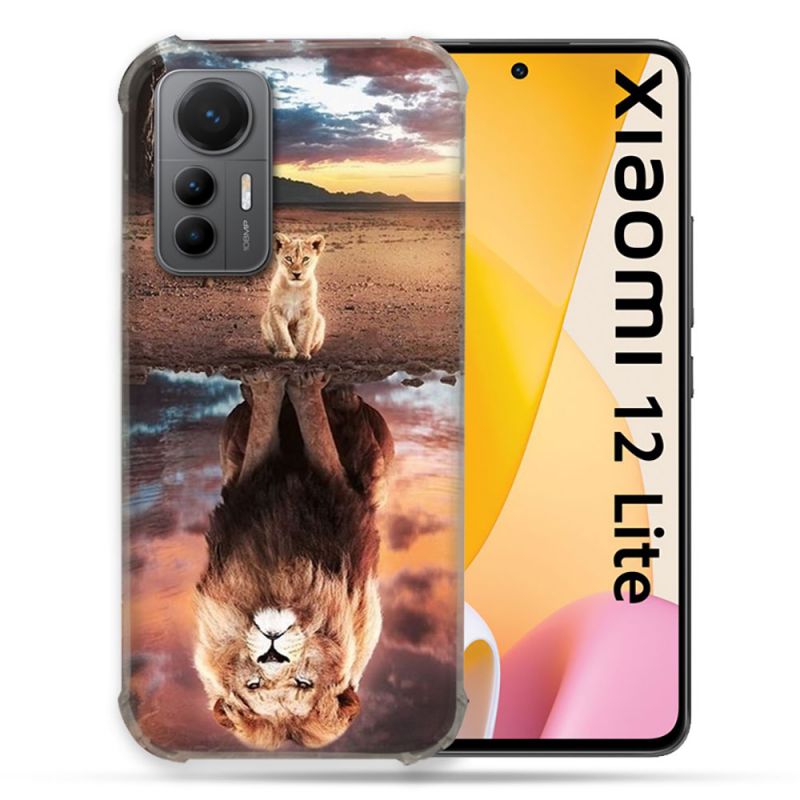 Coque Renforcée En Verre Trempé Pour Xiaomi 12 Lite Animal Lion Reflet