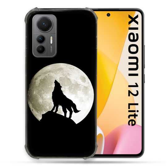 Coque Renforcée En Verre Trempé Pour Xiaomi 12 Lite Animal Loup Noir