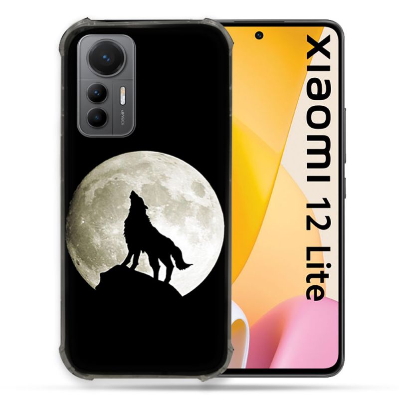Coque Renforcée En Verre Trempé Pour Xiaomi 12 Lite Animal Loup Noir
