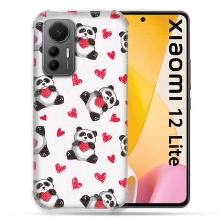 Coque Renforcée En Verre Trempé Pour Xiaomi 12 Lite Animal Panda Cœur