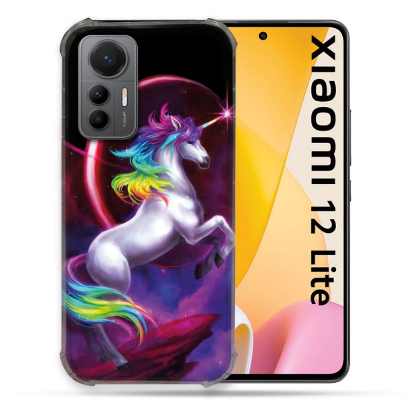 Coque Renforcée En Verre Trempé Pour Xiaomi 12 Lite Fantastique Licorne Arc en ciel