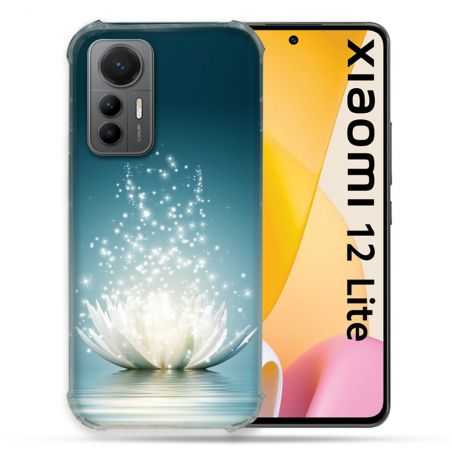 Coque Renforcée En Verre Trempé Pour Xiaomi 12 Lite Fleur Lotus Blanc
